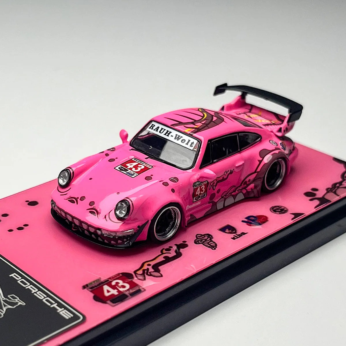 Flame 1:64 Porsche RWB 993 964 Pink/Green Dinosaur Alloy Car Model