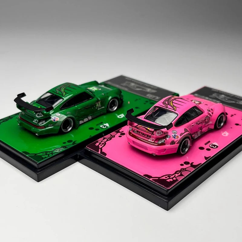 Flame 1:64 Porsche RWB 993 964 Pink/Green Dinosaur Alloy Car Model