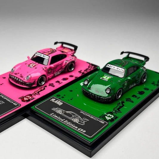 Flame 1:64 Porsche RWB 993 964 Pink/Green Dinosaur Alloy Car Model