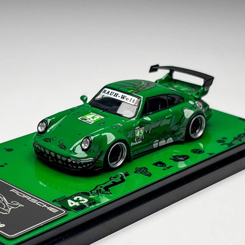 Flame 1:64 Porsche RWB 993 964 Pink/Green Dinosaur Alloy Car Model